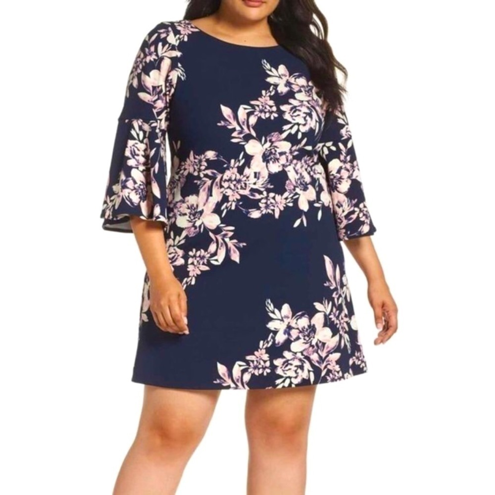 Eliza J Floral Bell Sleeve Navy Floral Dress 12